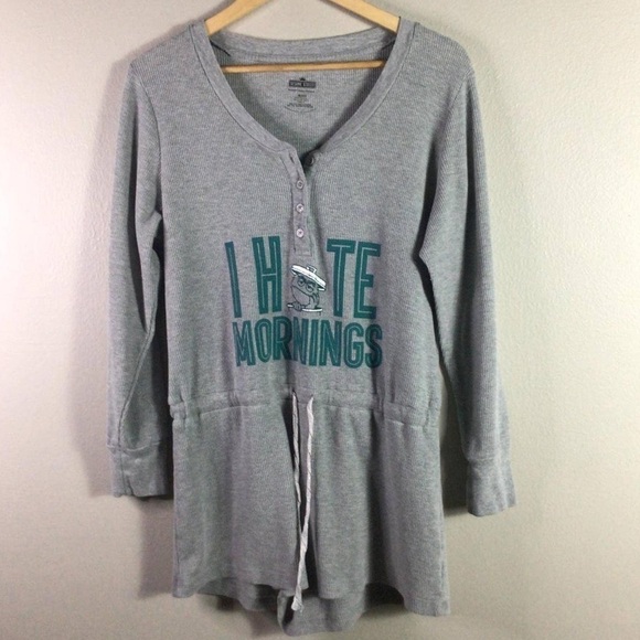 Vintage Sesame Street “I Hate Mornings” Gray Thermal Waffle Romper EUC Size L - Picture 10 of 11